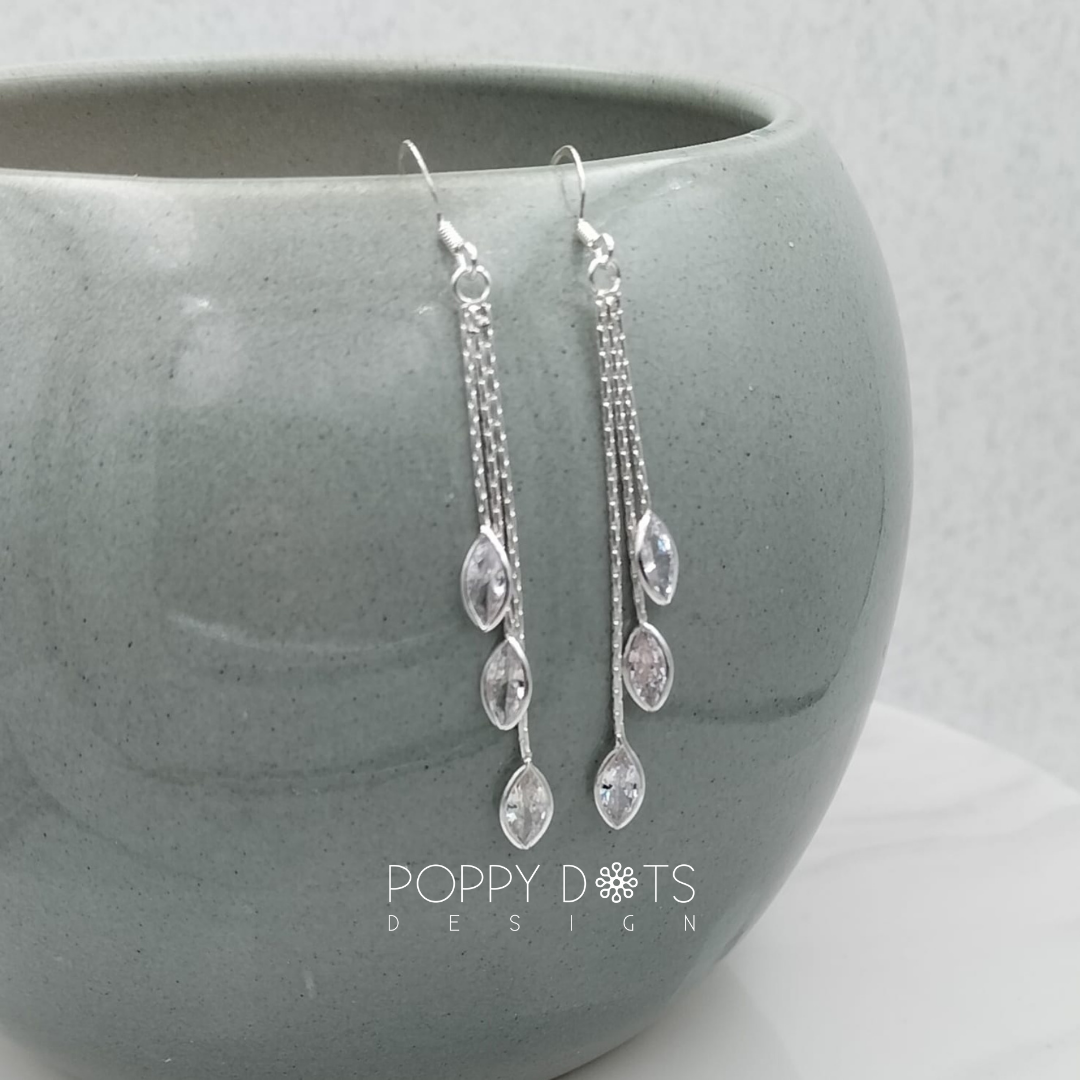 Sterling Silver Triple Marquise Zirconia Earrings