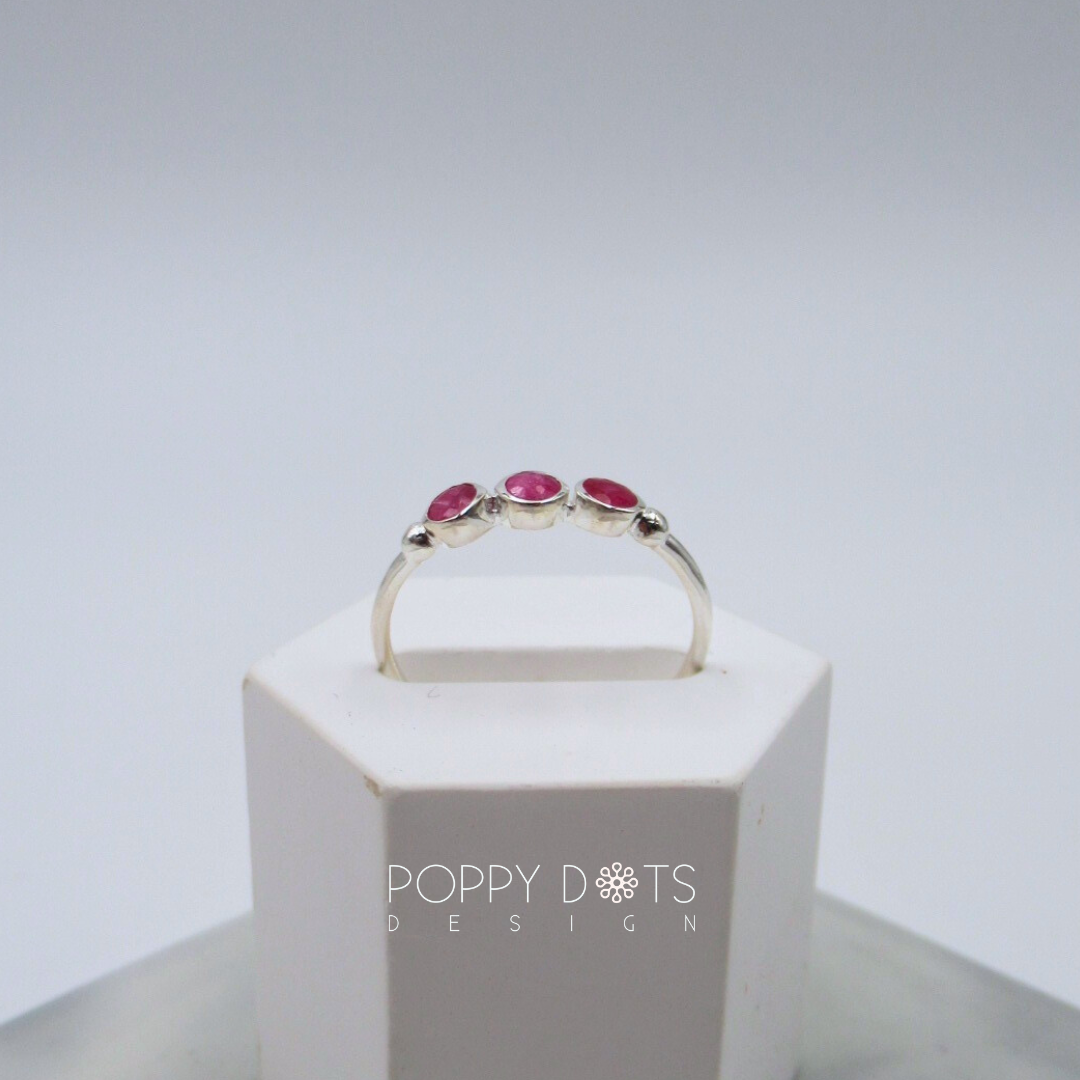 Sterling Silver Triple Rubellite Ring