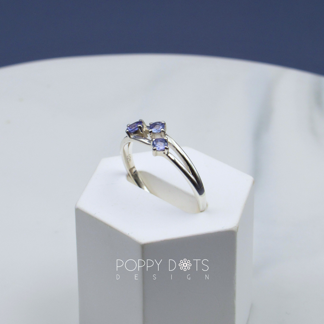 Sterling Silver Triple Tanzanite Ring