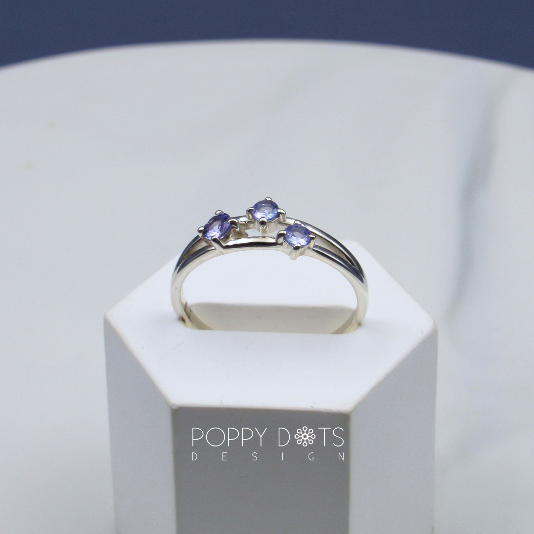 Sterling Silver Triple Tanzanite Ring
