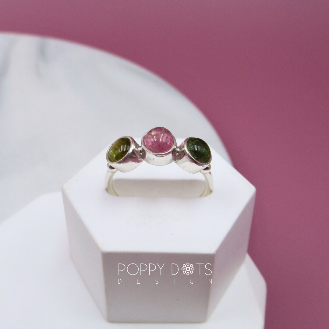 Sterling Silver Triple Tourmaline Ring