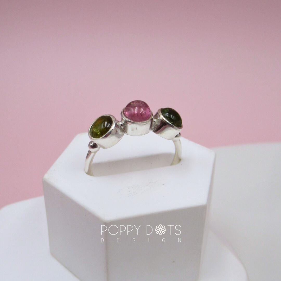 Sterling Silver Triple Tourmaline Ring