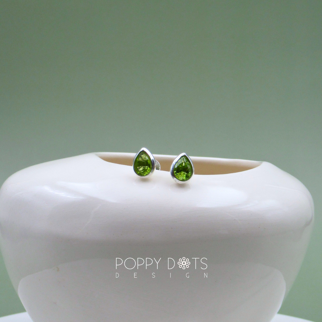 Sterling Silver Tube Set Teardrop Peridot Studs