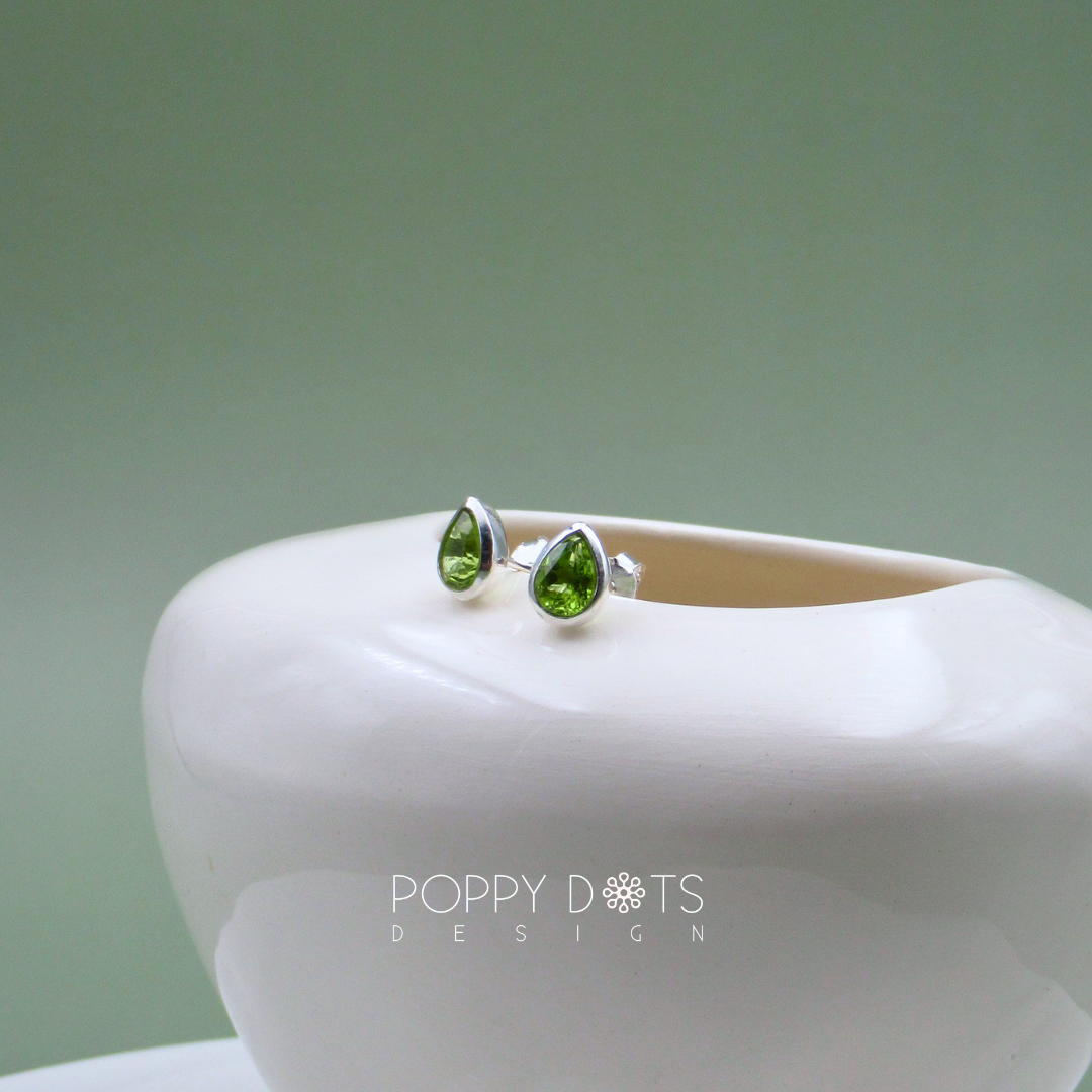 Sterling Silver Tube Set Teardrop Peridot Studs
