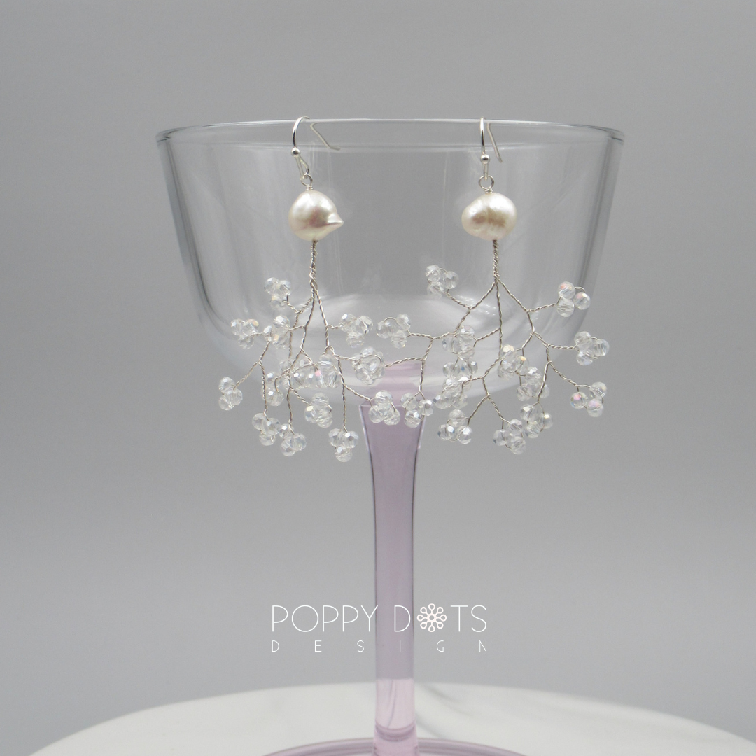 Sterling Silver Twilight Vine Pearl & Crystal Earrings
