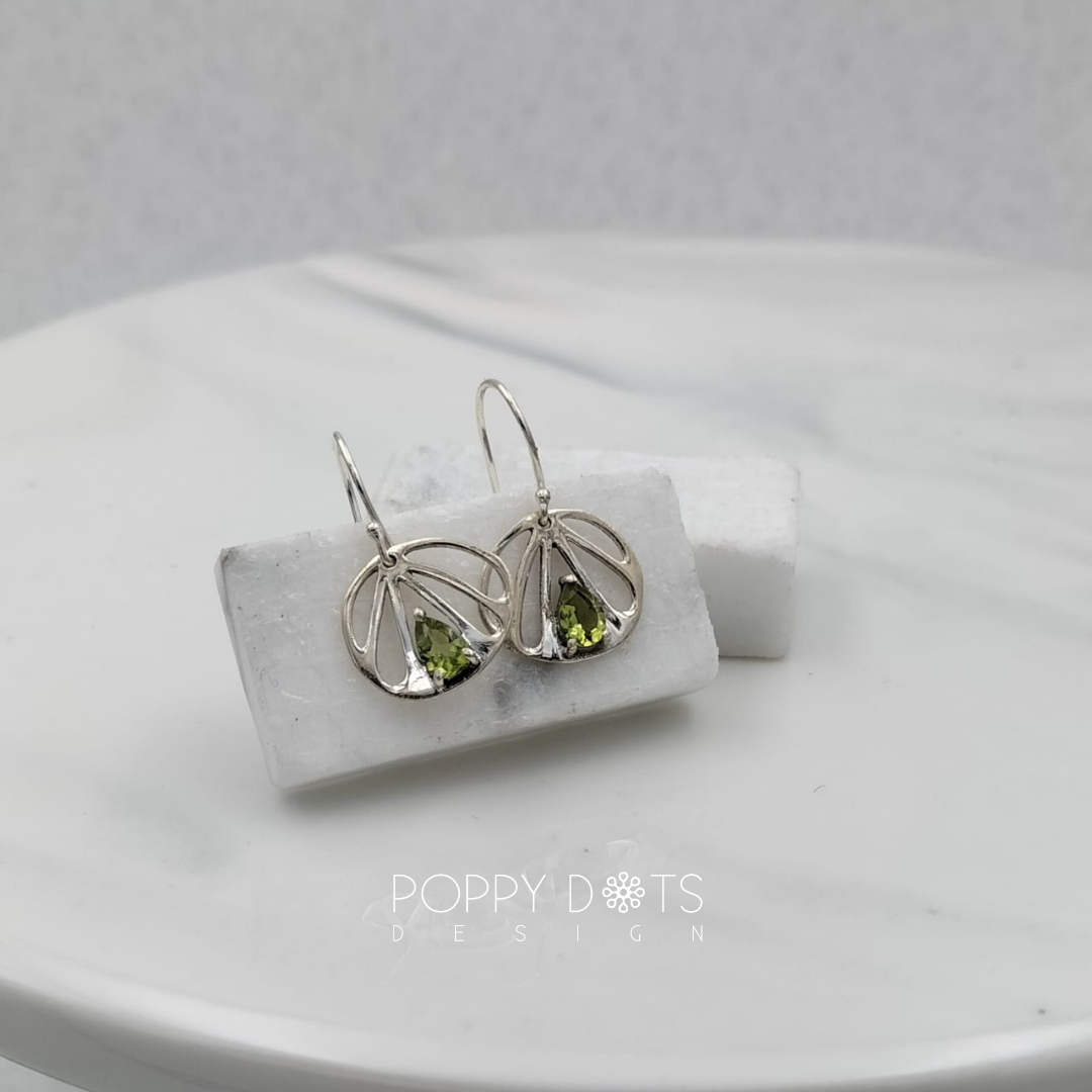 Sterling Silver Water Lily Peridot Earrings