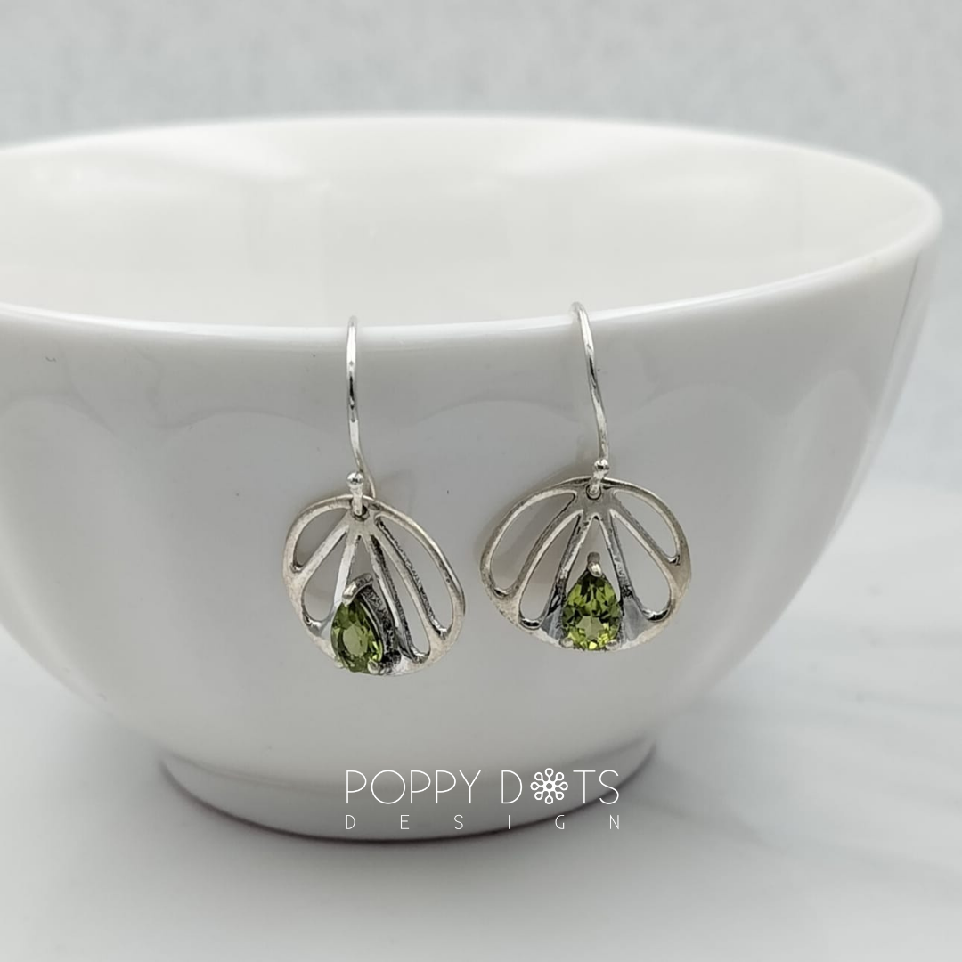 Sterling Silver Water Lily Peridot Earrings