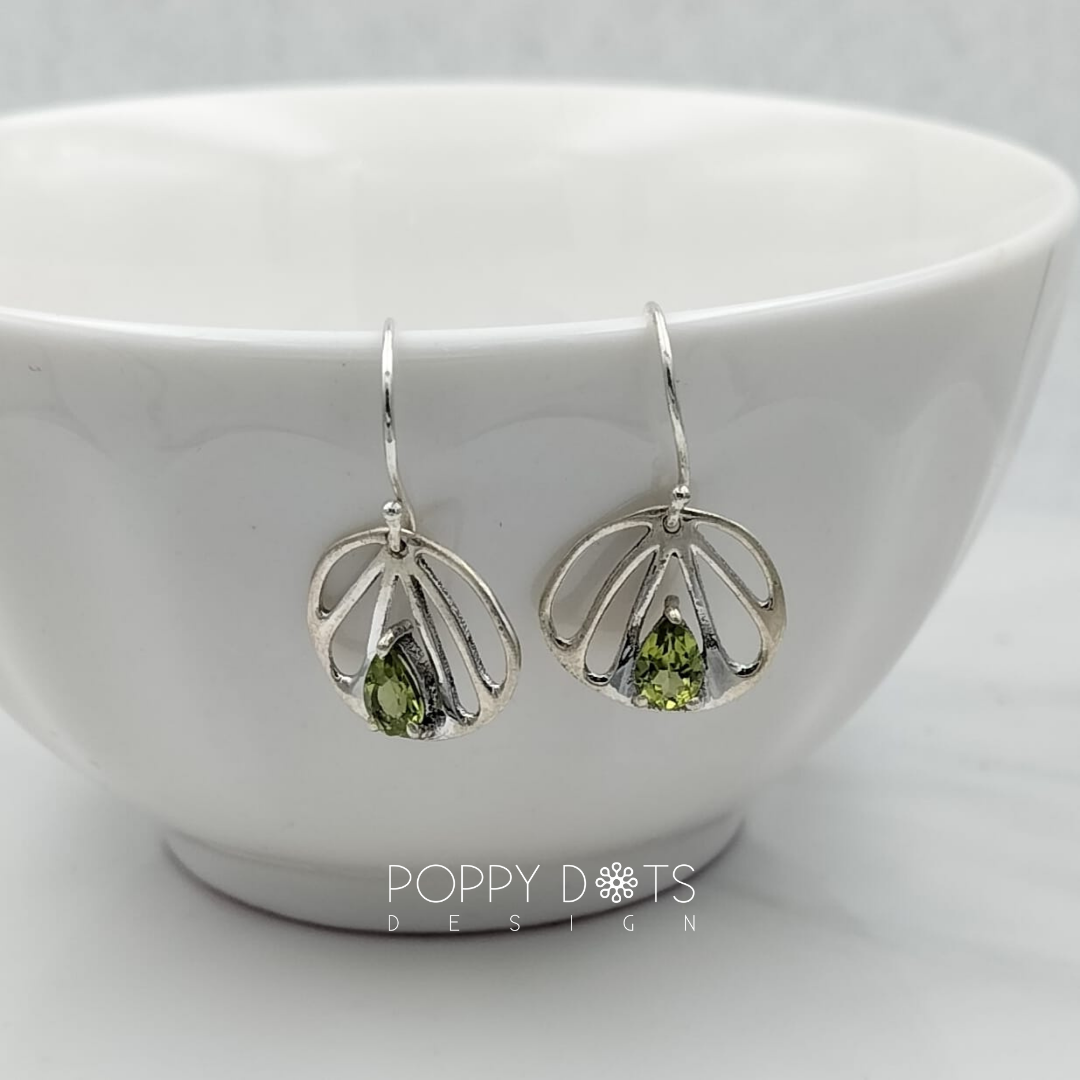 Sterling Silver Water Lily Peridot Earrings
