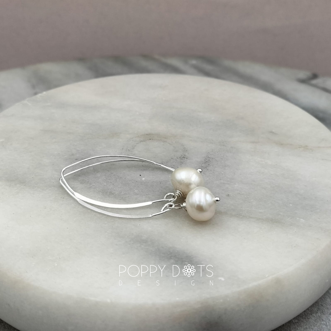 Sterling Silver White Freshwater Pearl Splendor Hook Earrings