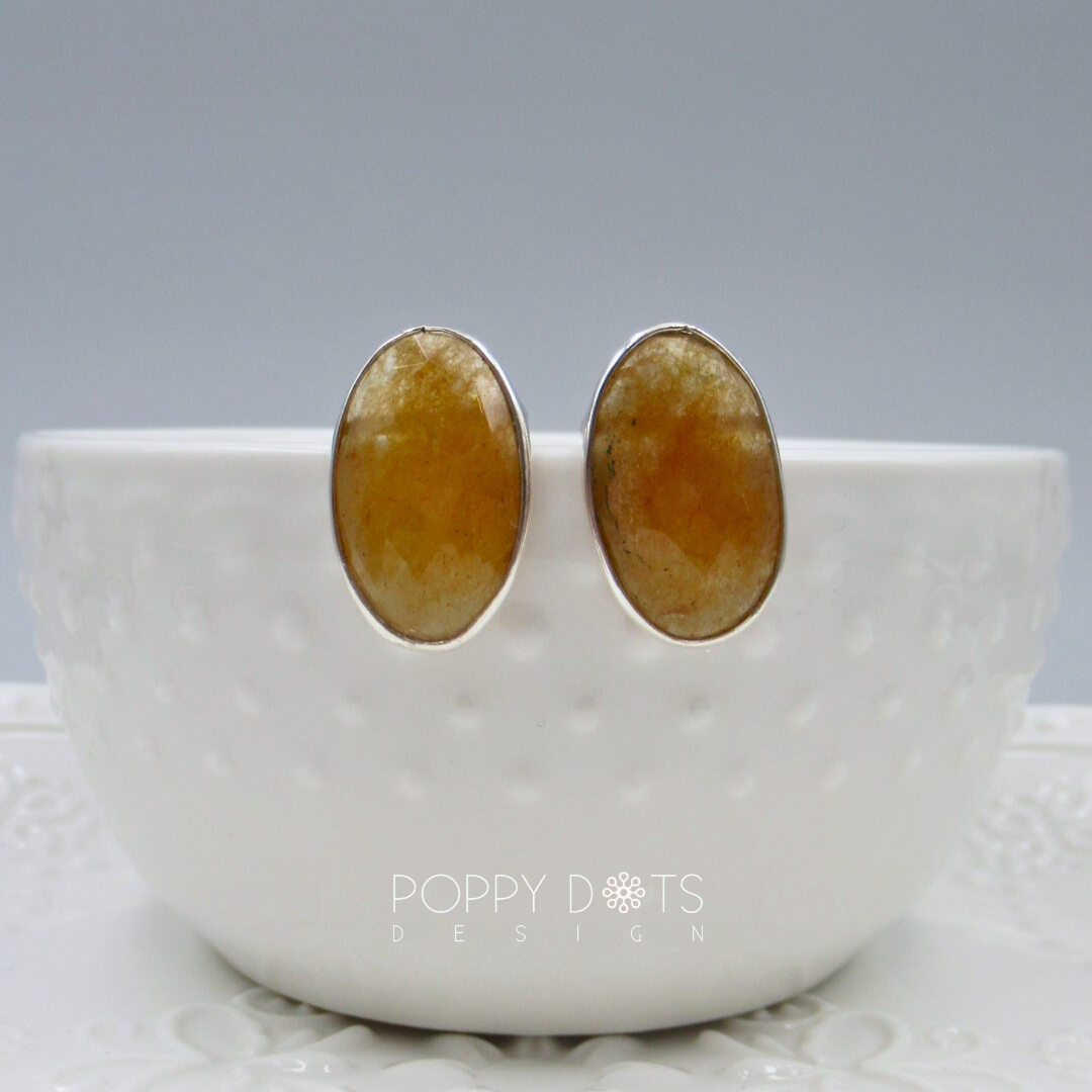 Luxurious Talpe Cut Natural Yellow Sapphire Stud Earrings and Pendant Set