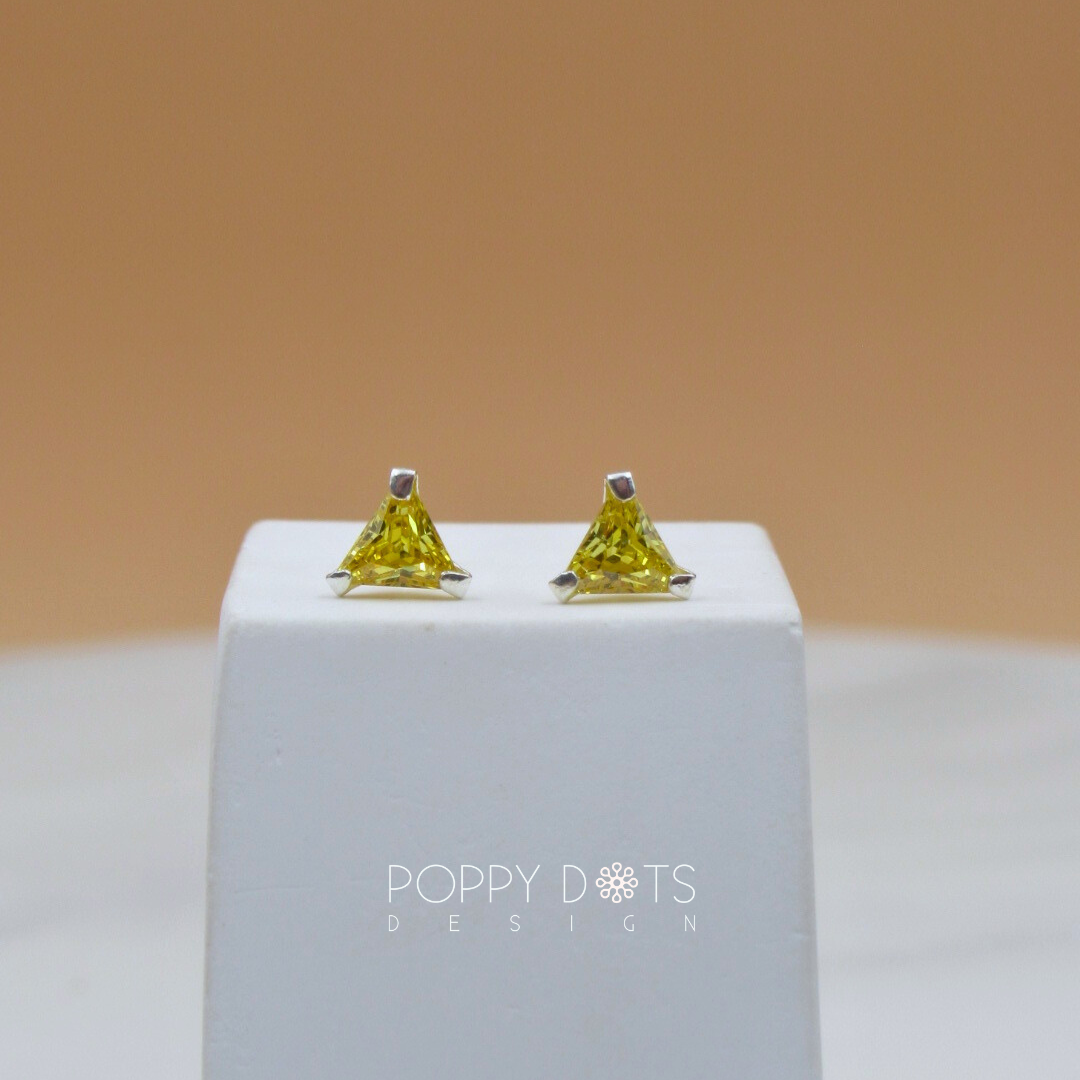 Sterling Silver Yellow Tiny Triangle Zirconia Studs