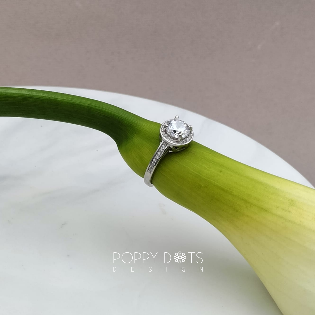 Sterling Silver Round Halo Zirconia Ring