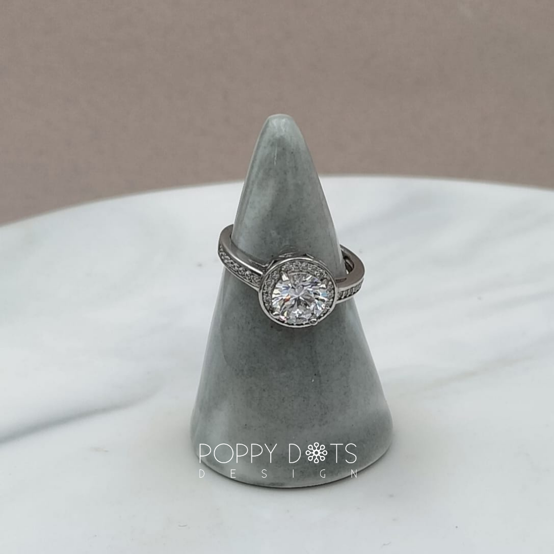 Sterling Silver Round Halo Zirconia Ring
