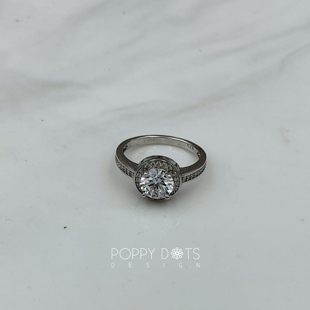 Sterling Silver Round Halo Zirconia Ring