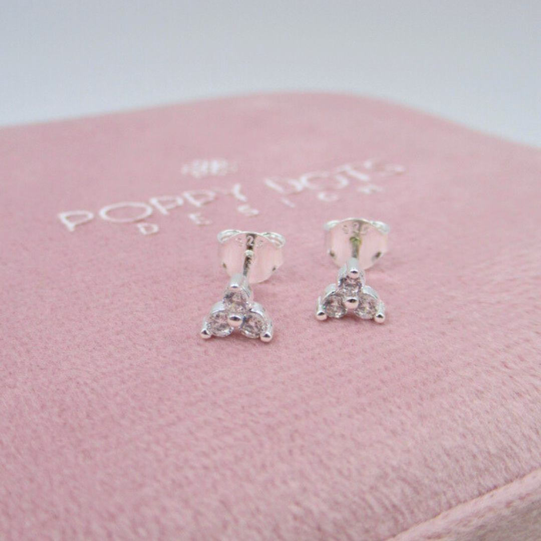 Sterling Silver Tiny Trillion Zirconia Studs
