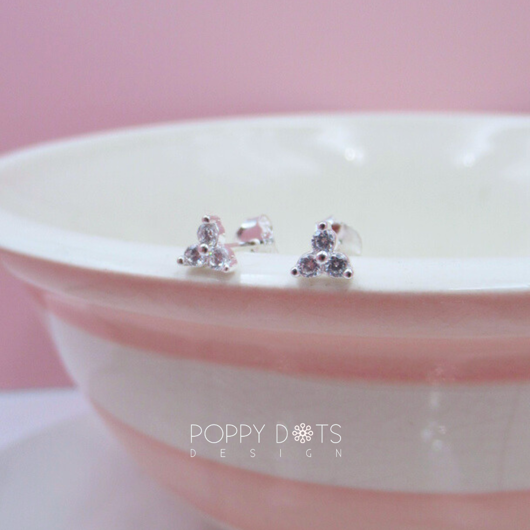 Sterling Silver Tiny Trillion Zirconia Studs