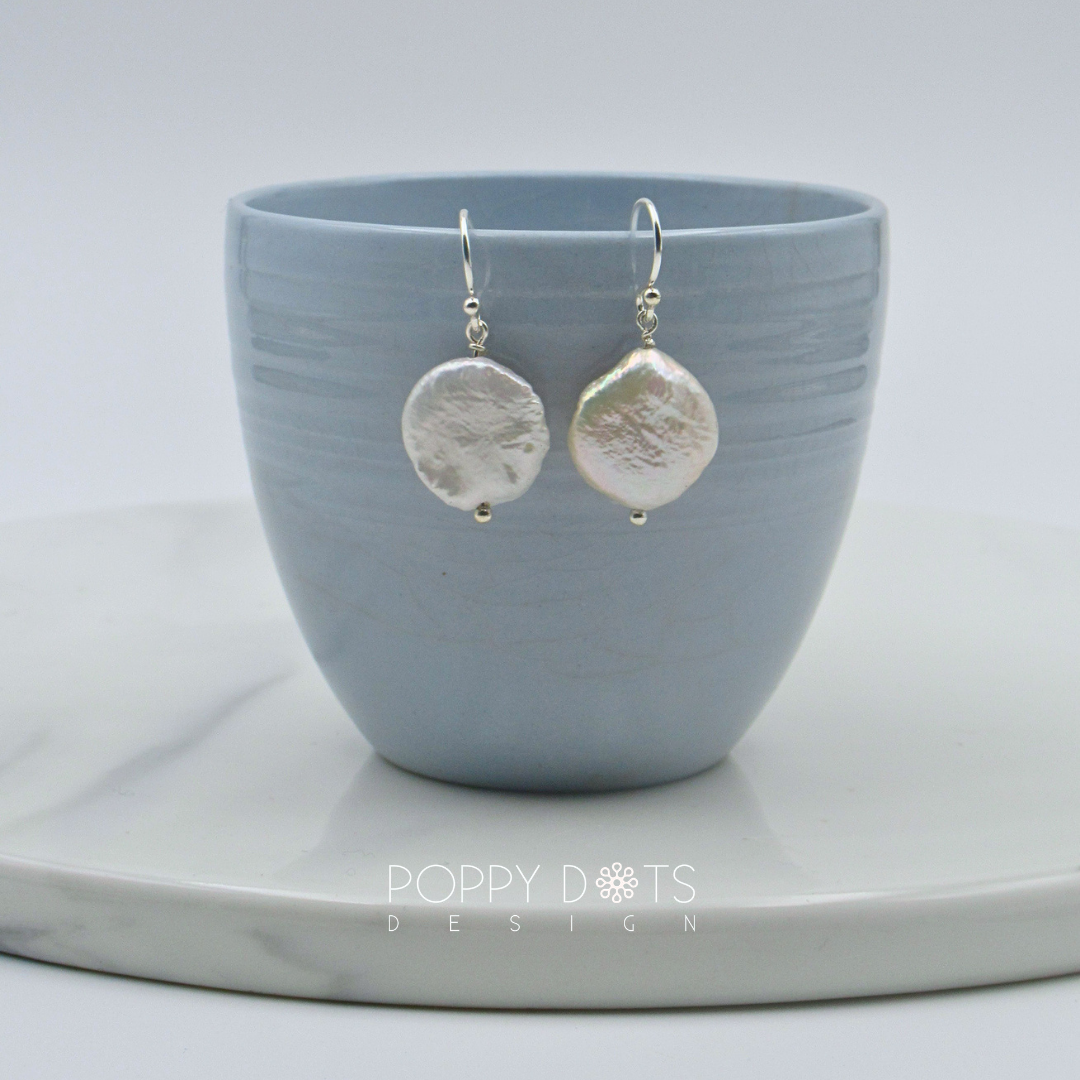 Sterling Silver & Freshwater Coin Pearl Hook Earrings