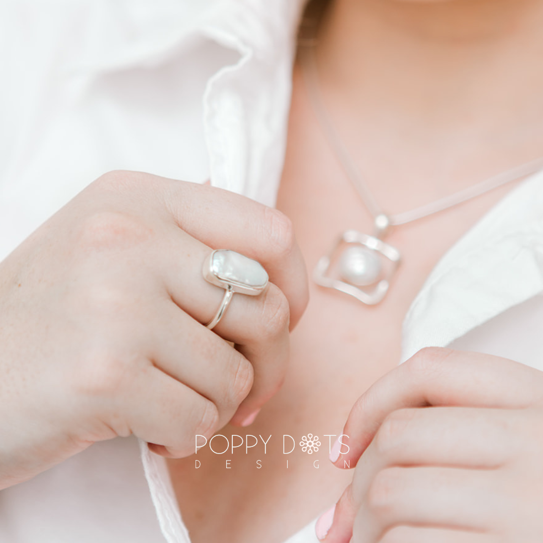 Sterling Silver Rectangular Baroque Pearl Ring