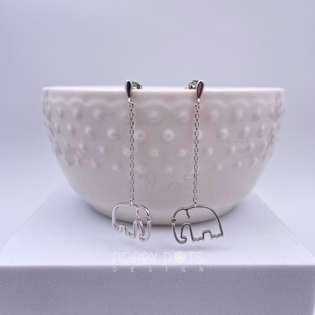 Sterling Silver dangling Elephant Stud Earrings