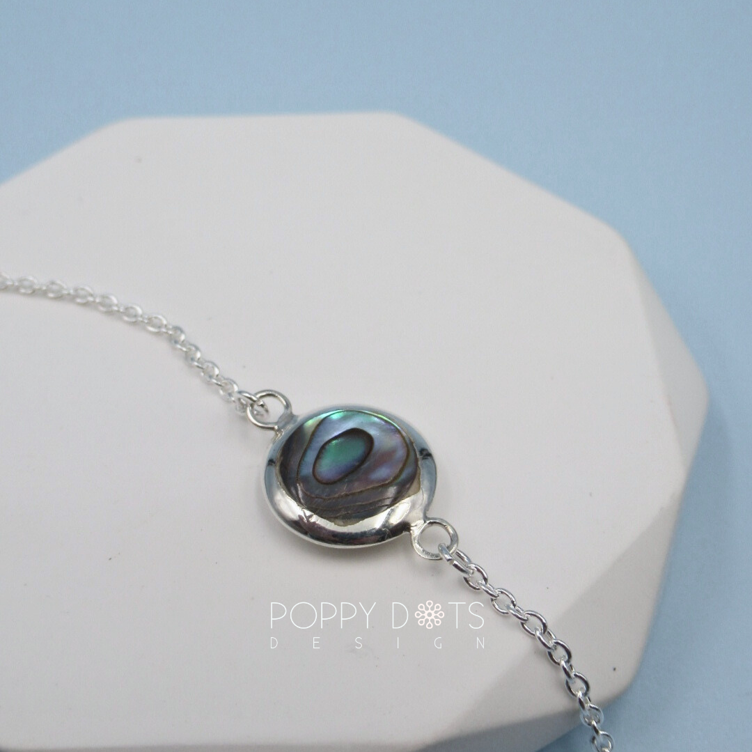 Sterling Silver Double-Sided Shell and Mother of Pearl Bracelet