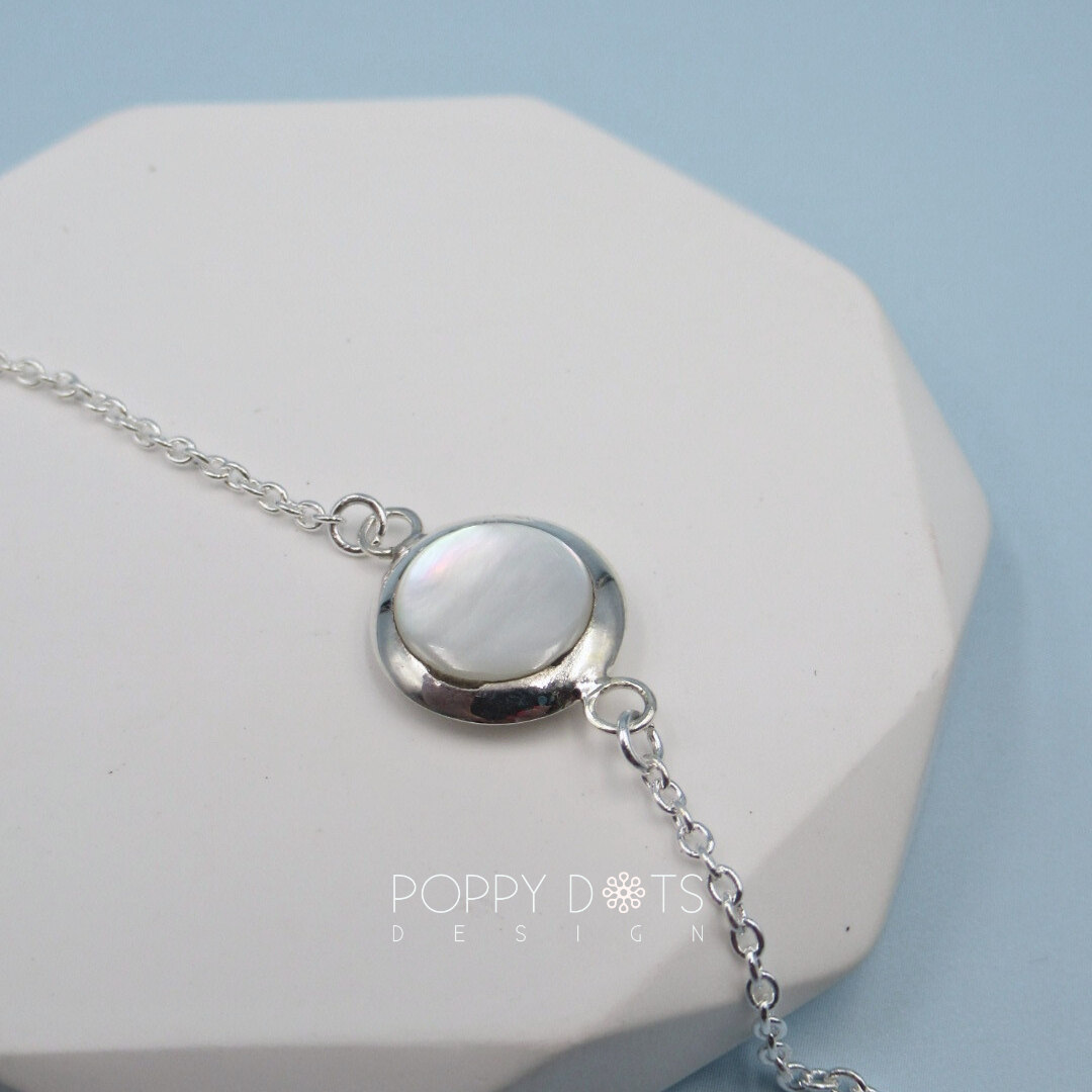 Sterling Silver Double-Sided Shell and Mother of Pearl Bracelet