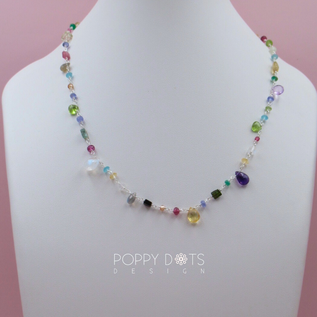 Sterling Silver Multicolour Happy Gemstone Necklace