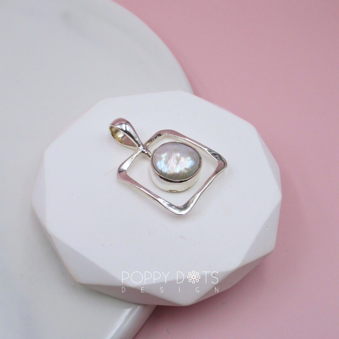 Exclusive Sterling Silver Modern Coin Pearl Pendant