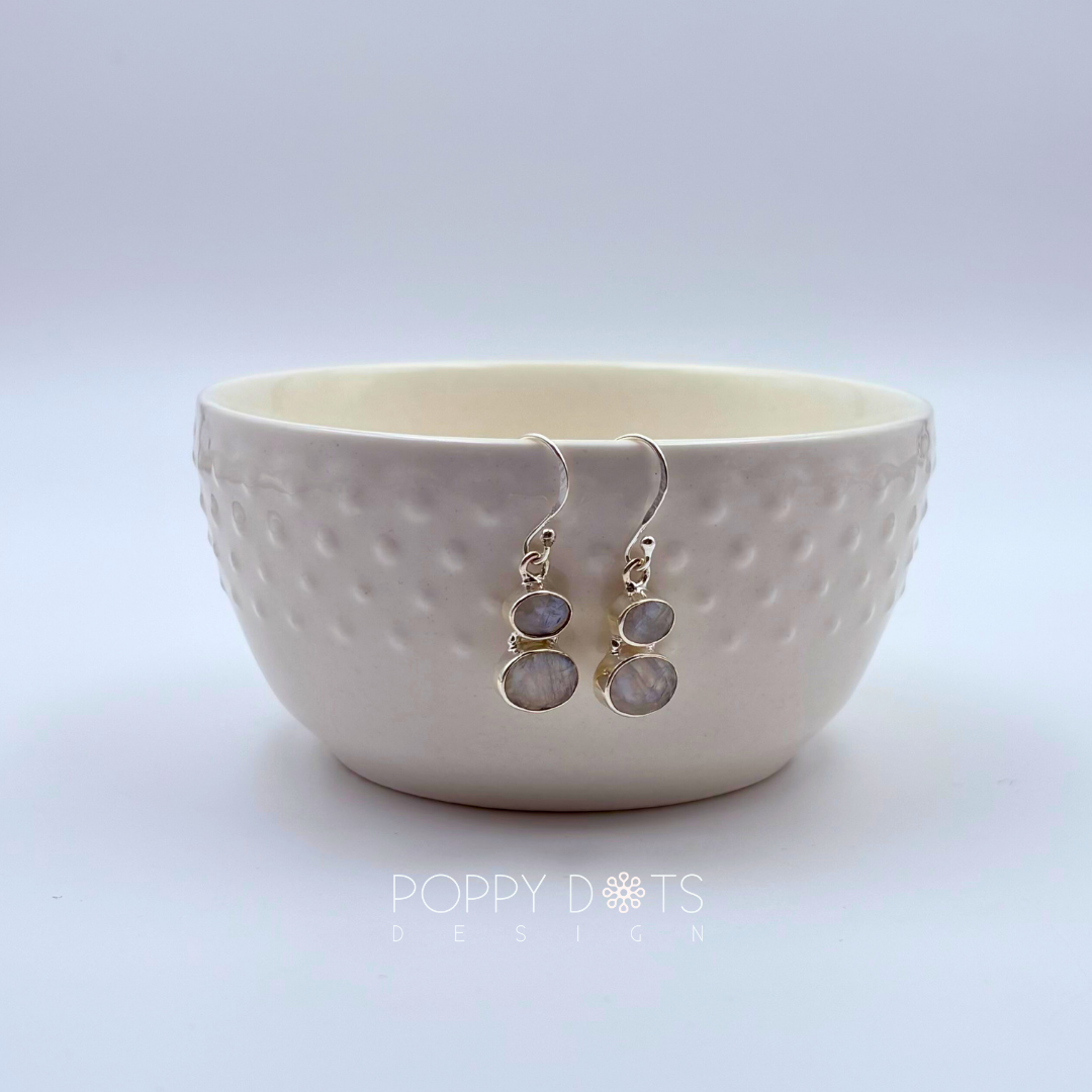 Sterling Silver Double Oval Moonstone Earrings