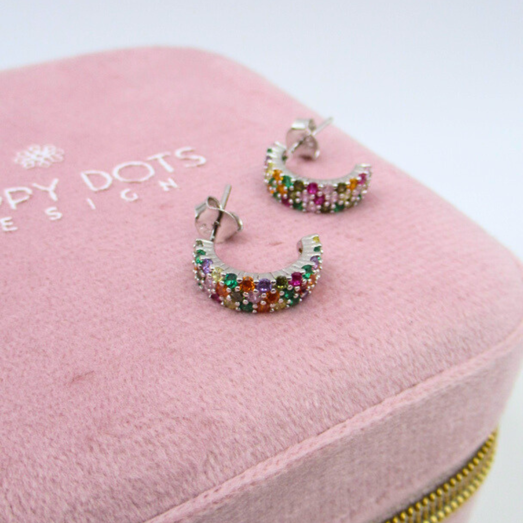 Sterling Silver Tutti Frutti Zirconia Hoop Studs