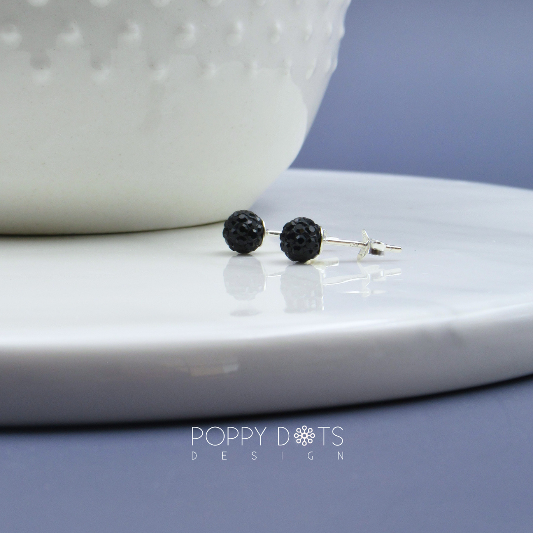 Sterling Silver Sparkly Black Zirconia Ball Studs