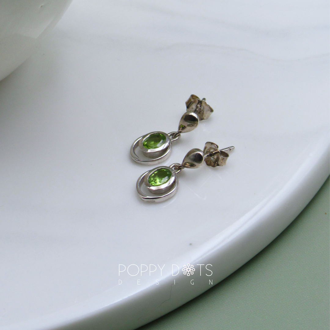 Sterling Silver double oval Peridot Stud Earrings