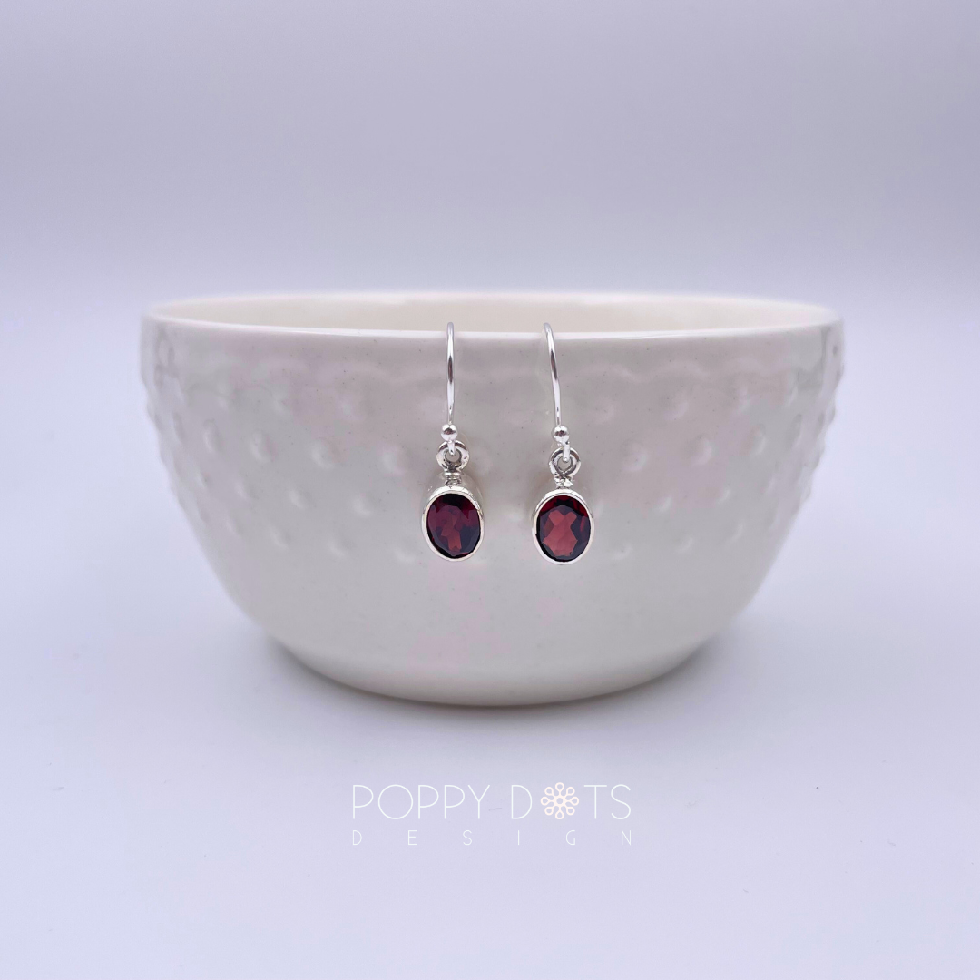 Sterling Silver Garnet Oval Earrings