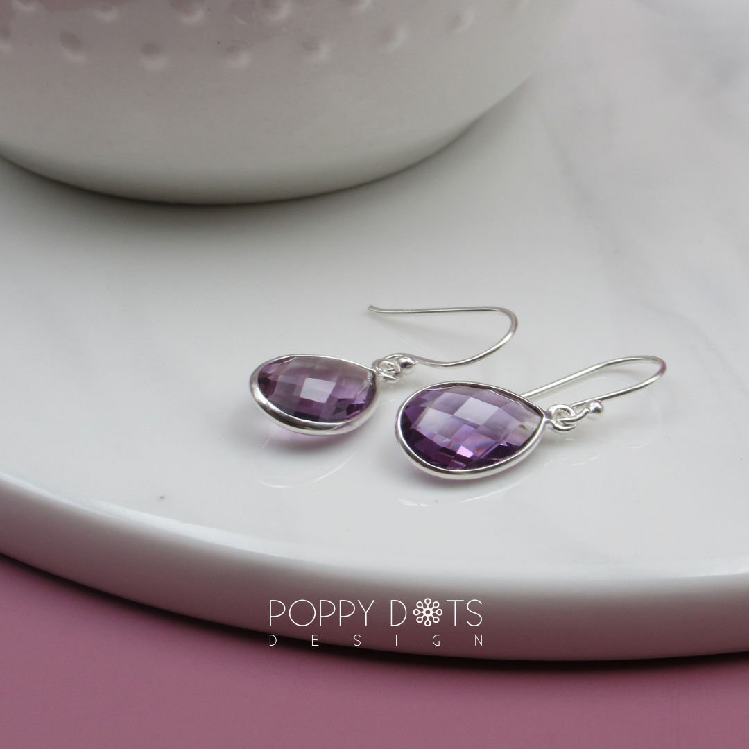 Sterling Silver Purple Amethyst Drop Earrings