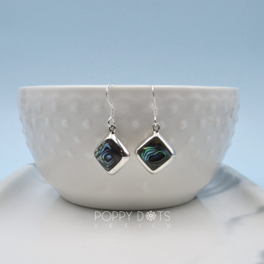 Sterling Silver Double-Sided Square Shell Earrings