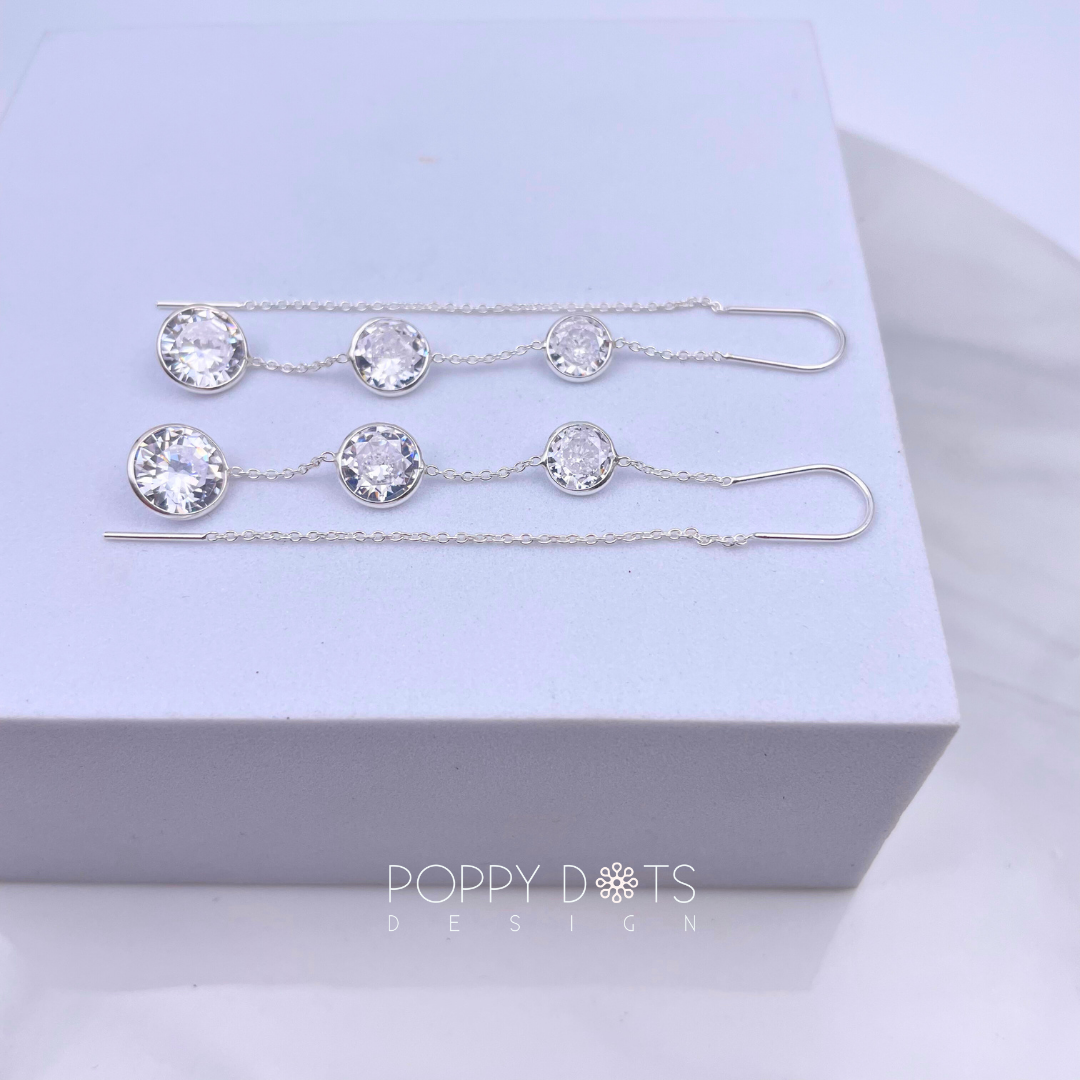 Sterling Silver Triple Round Zirconia Threaders