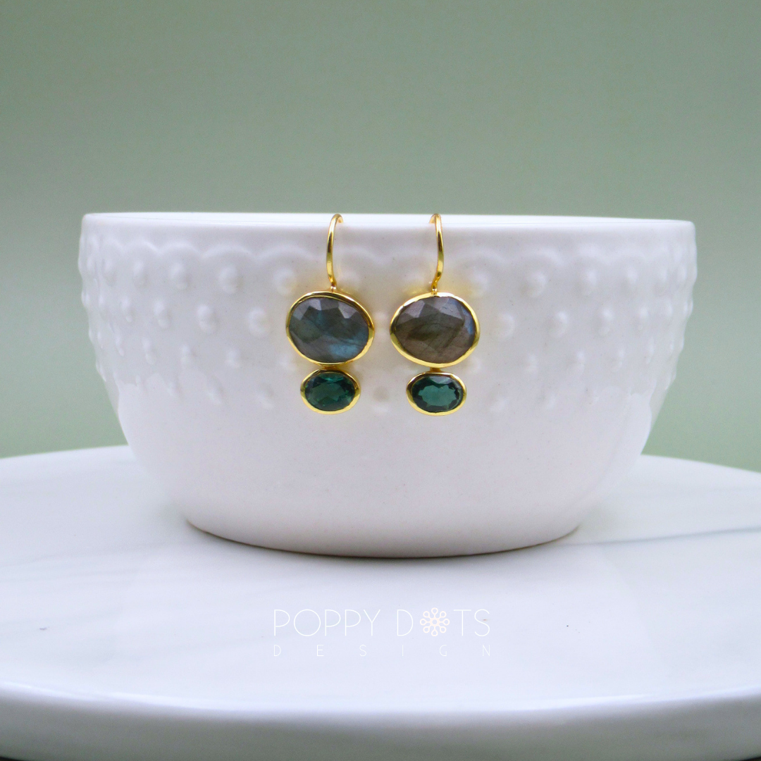 The Baroness: Labradorite & Green Tourmaline Gold-Plated Sterling Silver Earrings