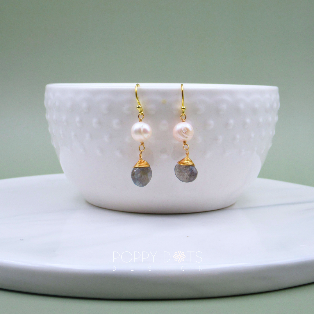 The Countess: Labradorite & Pearl Gold-Plated Sterling Silver Earrings