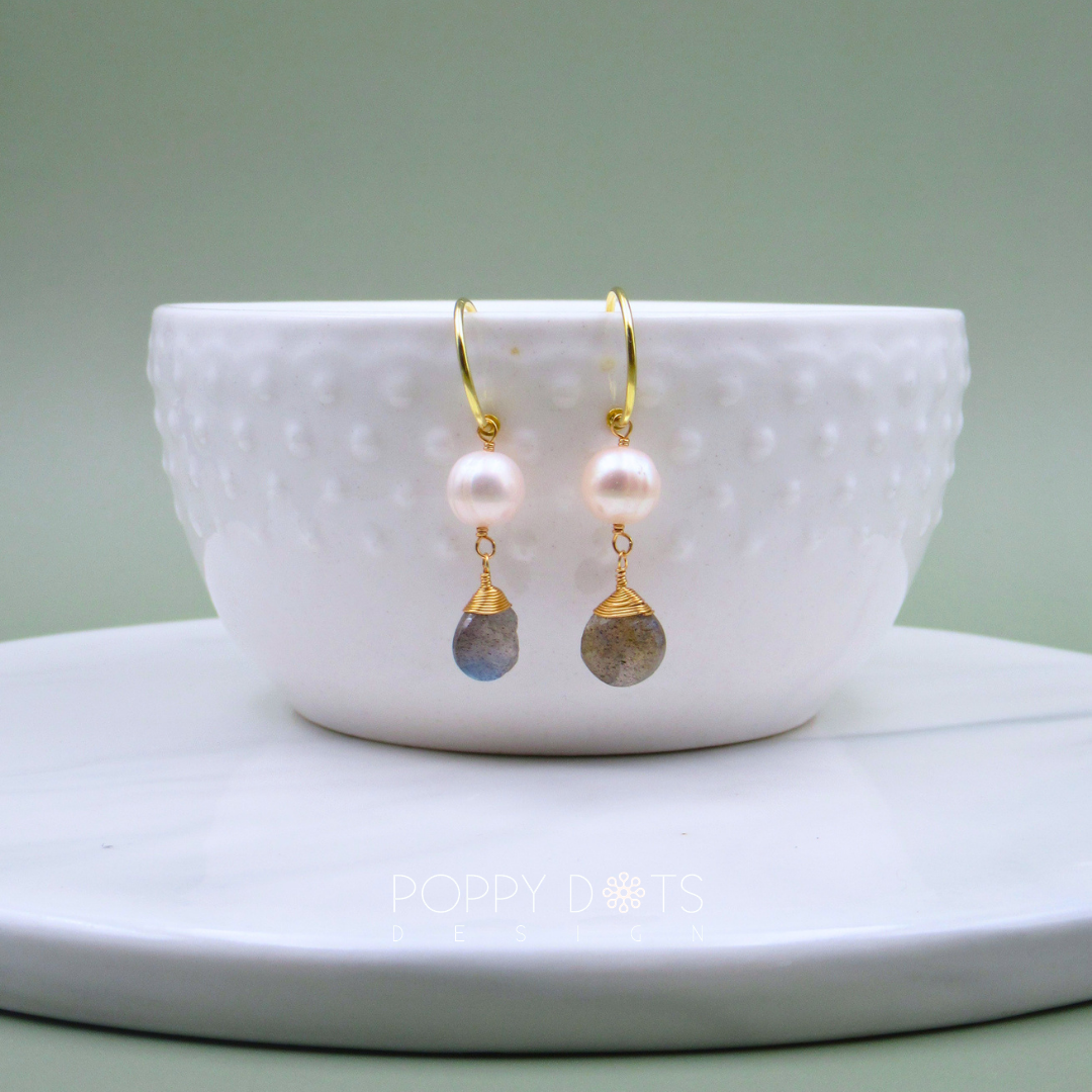 The Dame: Labradorite & Pearl Gold-Plated Sterling Silver Hoop Earrings