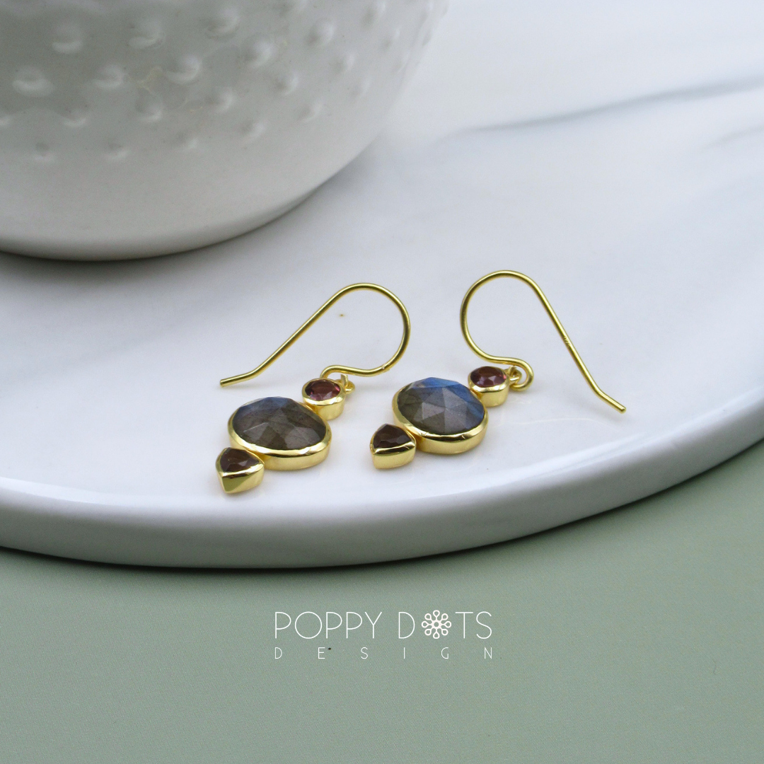 The Heiress: Labradorite, Rhodolite & Smoky Quartz Gold-Plated Sterling Silver Earrings