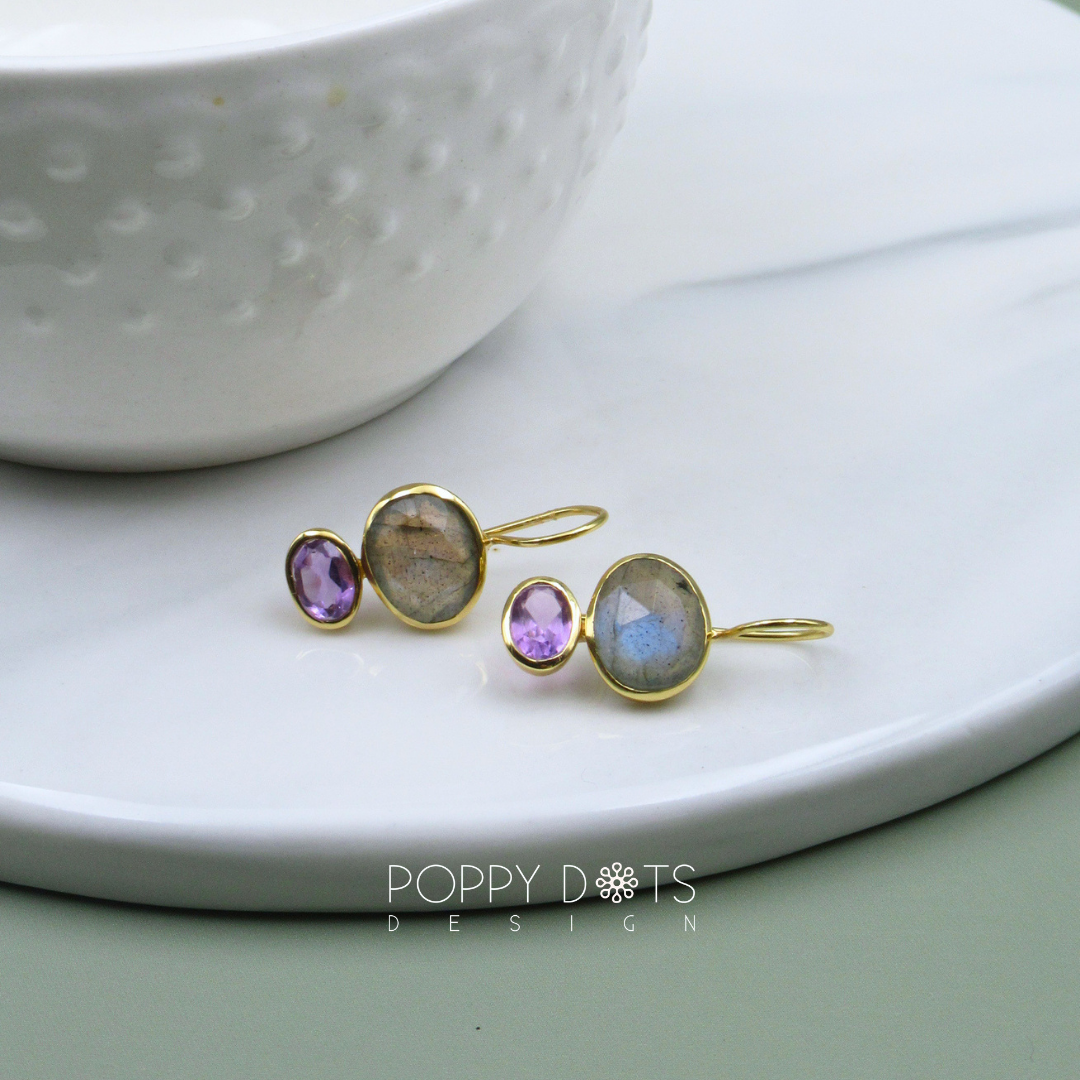 The Queen: Labradorite & Purple Amethyst Gold-Plated Sterling Silver Earrings