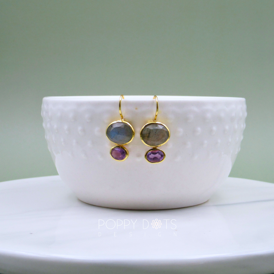 The Queen: Labradorite & Purple Amethyst Gold-Plated Sterling Silver Earrings