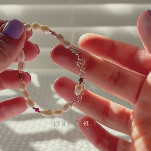 Sterling Silver Mixed Tourmaline and Freshwater Pearl Bracelet