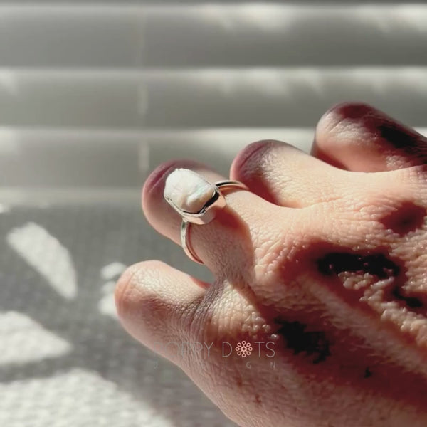 Sterling Silver Rectangular Baroque Pearl Ring