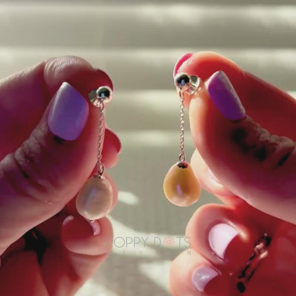 Sterling Silver Long Dangling Pearl Studs