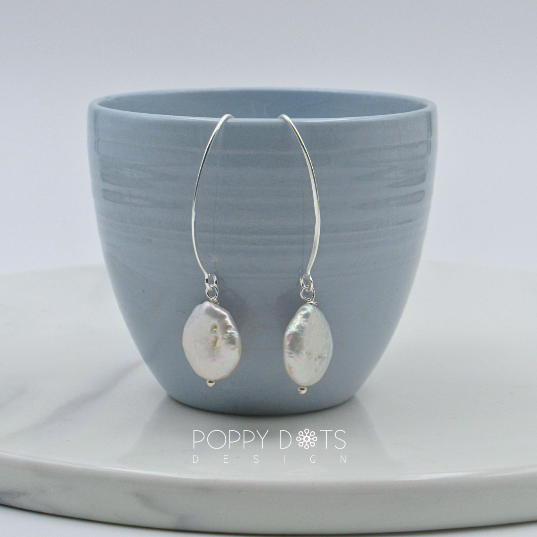 Sterling Silver & Freshwater Coin Pearl Earrings