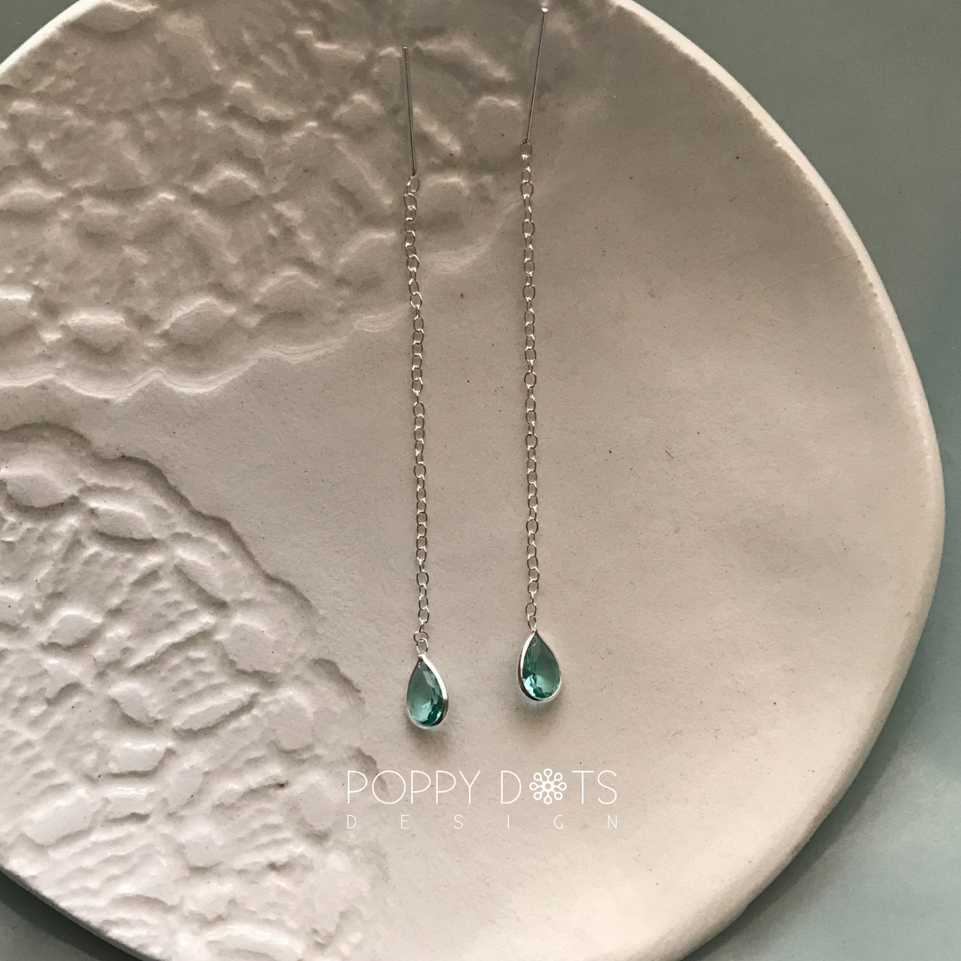 Sterling Silver Turquoise Teardrop Zirconia Threaders
