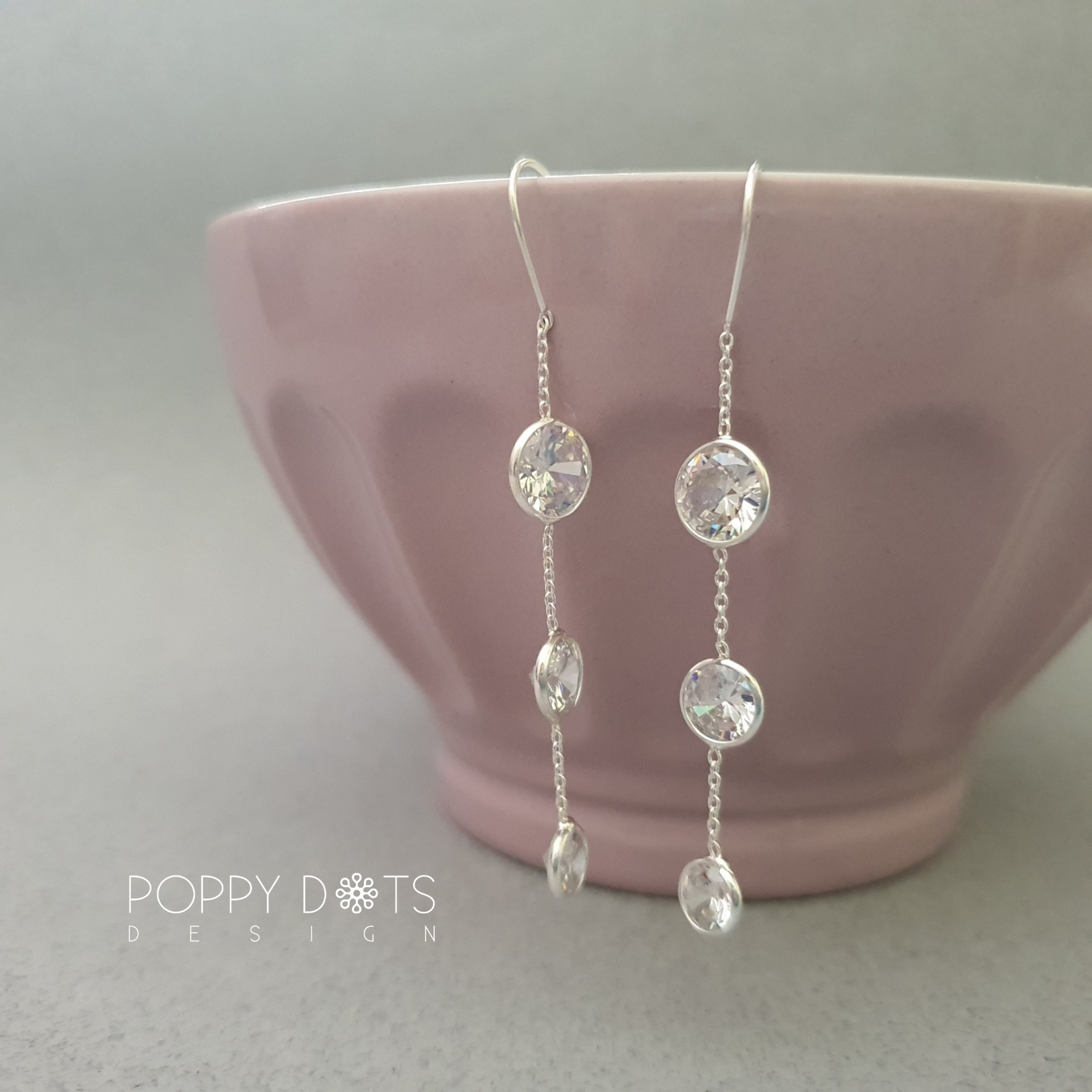 Sterling Silver Triple Zirconia Threader Earrings