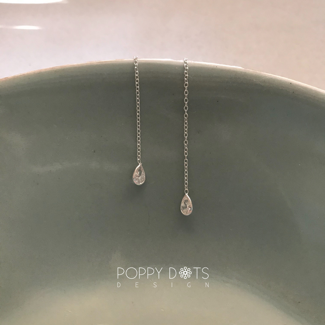 Sterling Silver White Teardrop Zirconia Threaders