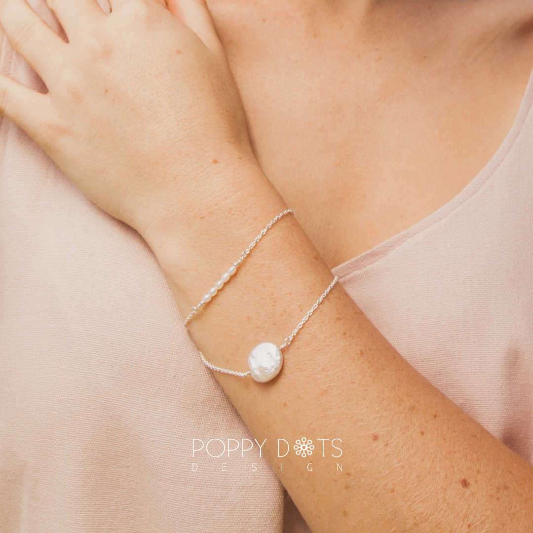 Sterling Silver & White Freshwater Coin Pearl Bracelet