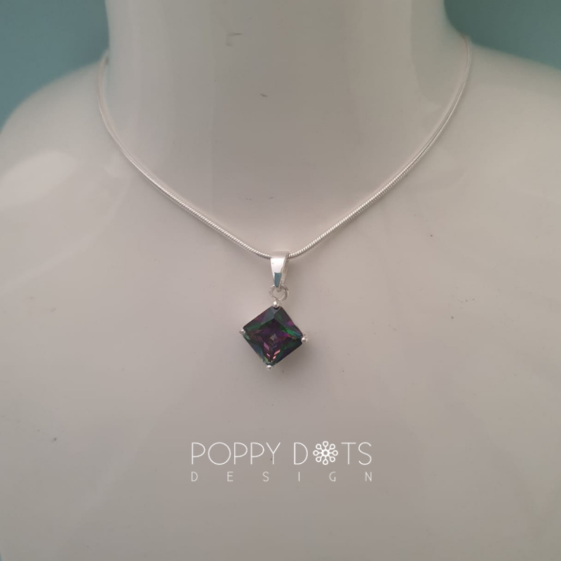 Sterling Silver & Square Mystic Topaz Pendant